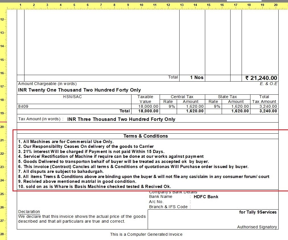 Print Terms & Conditions in Tally ERP & Prime – TallyPrime add-on by AK Soft Solutions