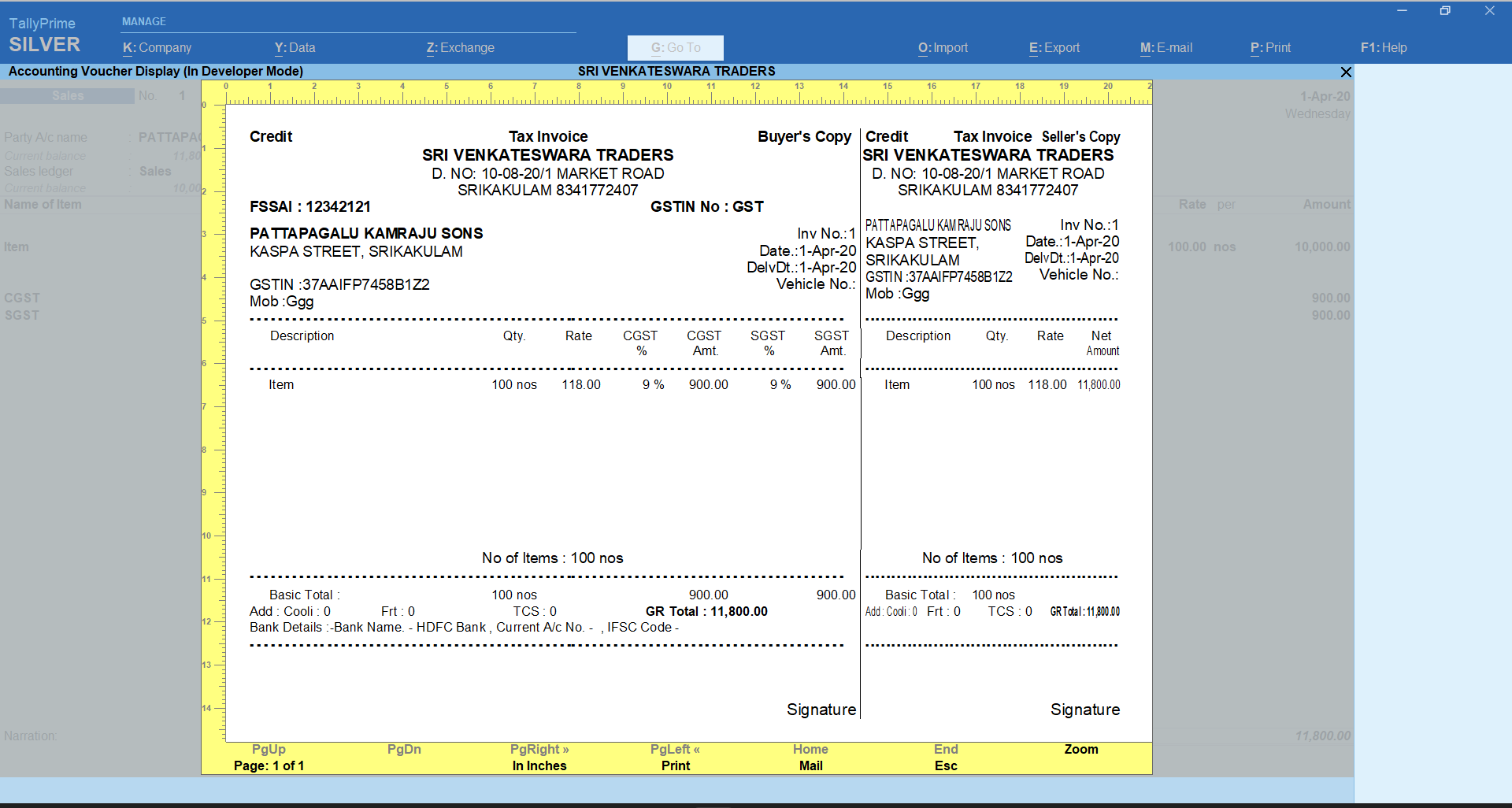 A5 Land Scape Invoice With Counter File – TallyPrime add-on by AK Soft Solutions