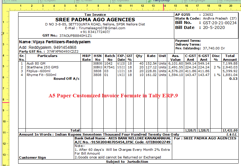 Half Page Customized Invoice – TallyPrime add-on by AK Soft Solutions