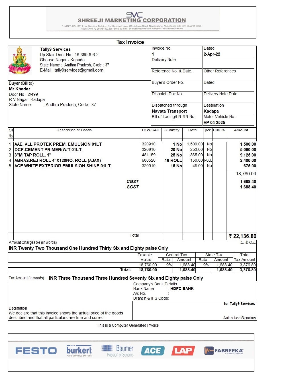 A4 Comprehensive invoice With Header Footer – TallyPrime add-on by AK Soft Solutions
