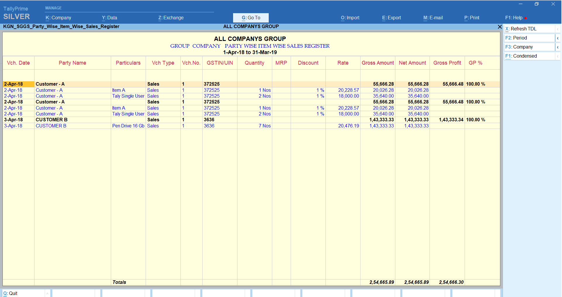 Group Company Sales Register – TallyPrime add-on by AK Soft Solutions