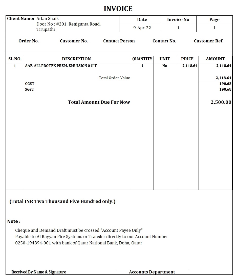 A4 Service Invoice Format – TallyPrime add-on by AK Soft Solutions