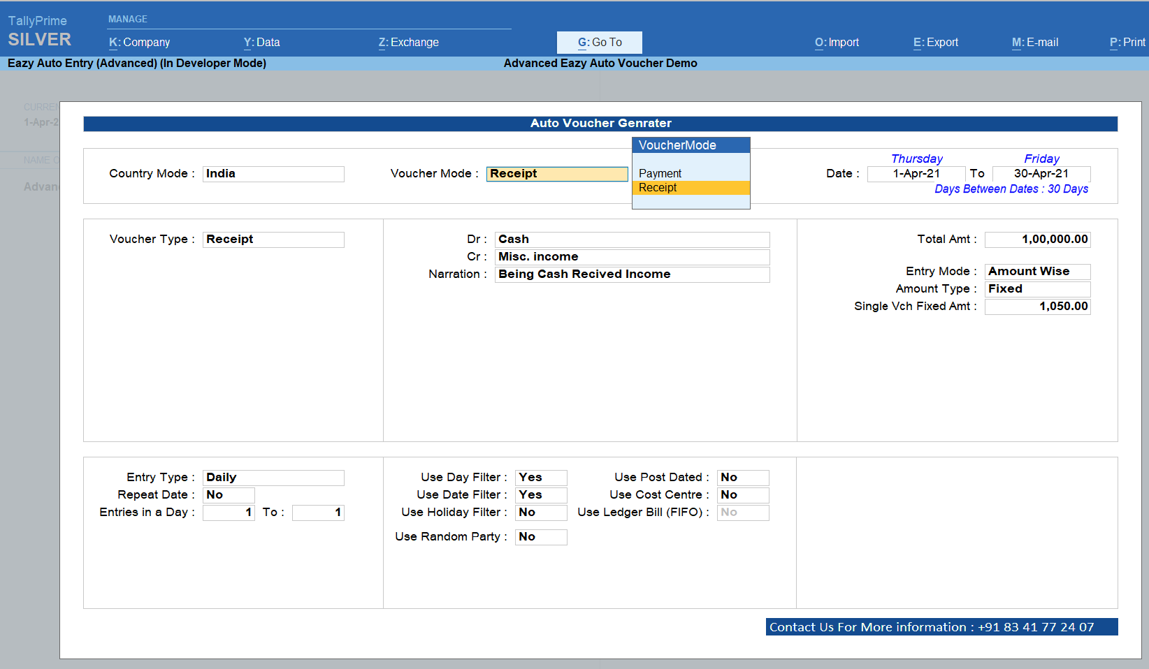 Advance Auto Payment & Receipt Entry – TallyPrime add-on by AK Soft Solutions